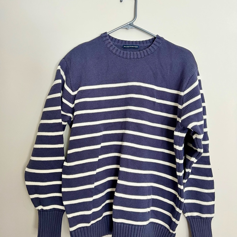 Brandy Melville Striped Navy and White Crewneck Sweater